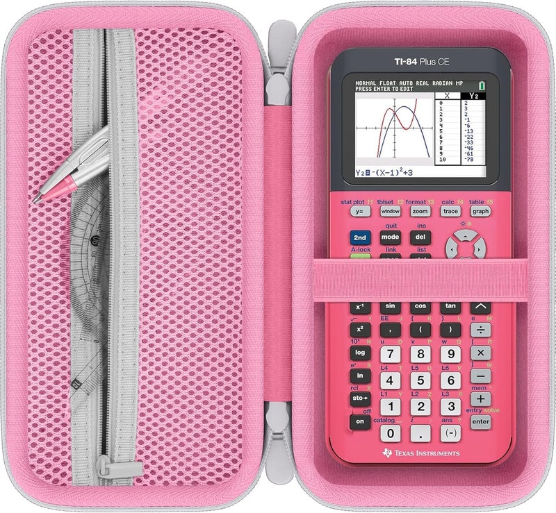 Baval Calculator Case Compatible with Texas Instruments TI-84 Plus CE/TI-84 Plus/TI-Nspire CX II CAS/TI-Nspire CX II/TI-83 Plus/TI-89 Titanium Color Graphing Calculator(Pink Case,White Zipper) - Image 1